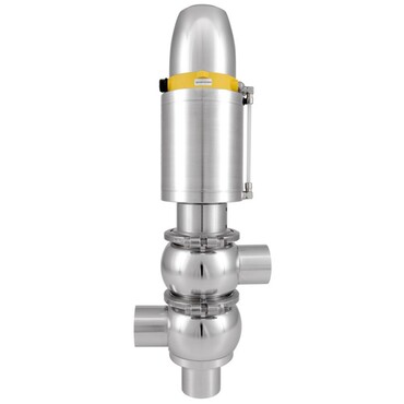 Globe - changeover valve Series: KI-DS 5514 Stainless steel AISI 316L Pneumatic piston Butt weld EN (DIN)